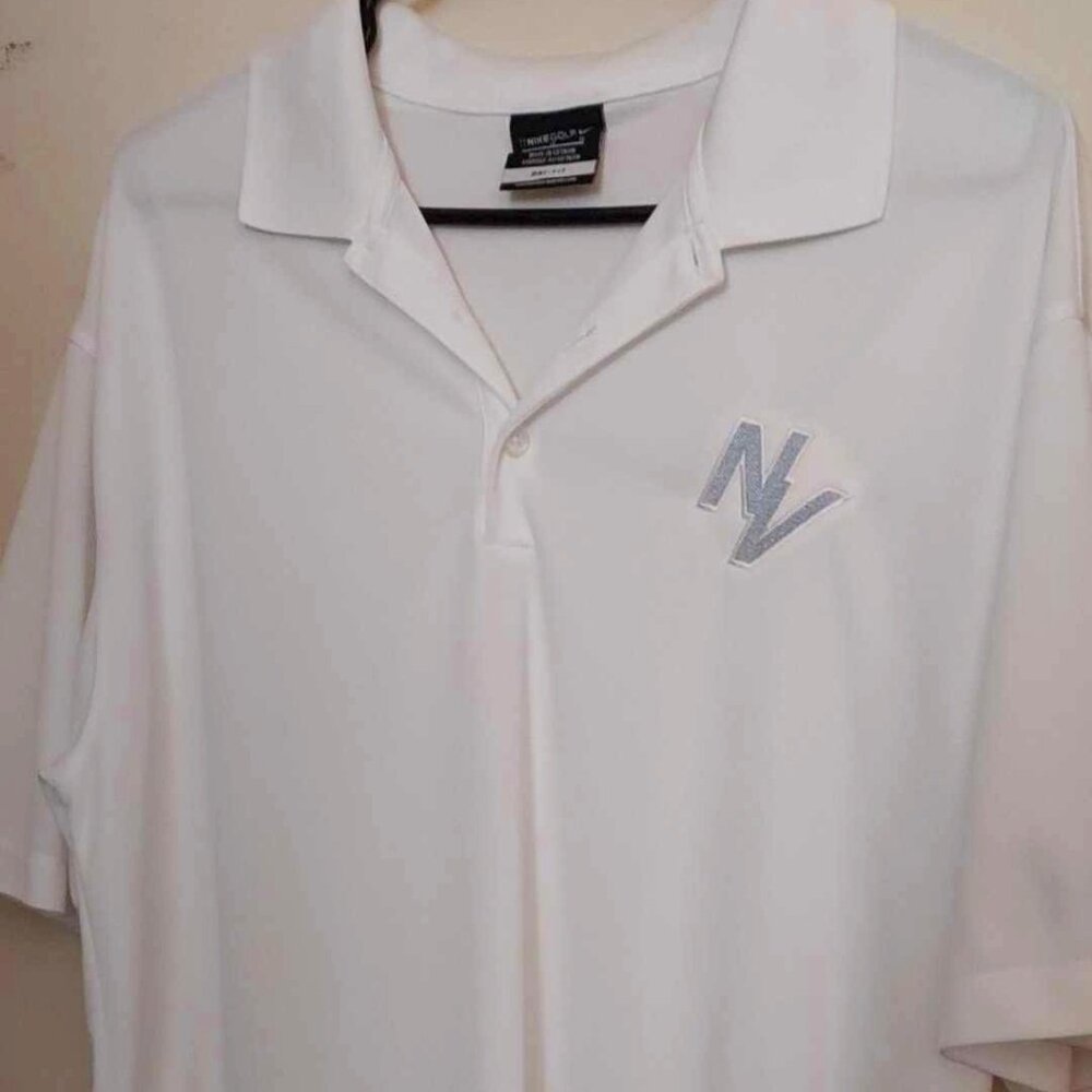 Nike Dri-fit mens sz L white collared polyester golf shirt NV pre-owned
